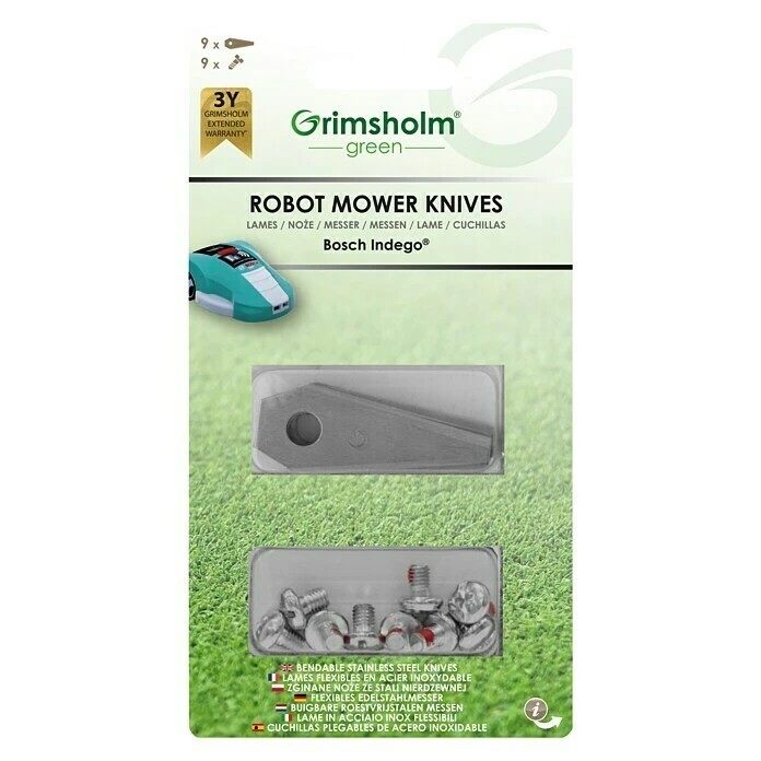 BAUHAUS Grimsholm Green Ersatzmesser 9 Stk., Passend Für: Bosch Indego 3 BAUHAUS Grimsholm Green Ersatzmesser 9 Stk., Passend Für: Bosch Indego